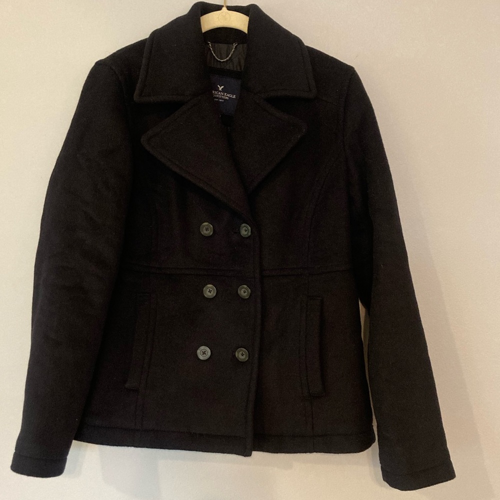 AEO Midnight Navy double breasted wool blend pea coat sz S